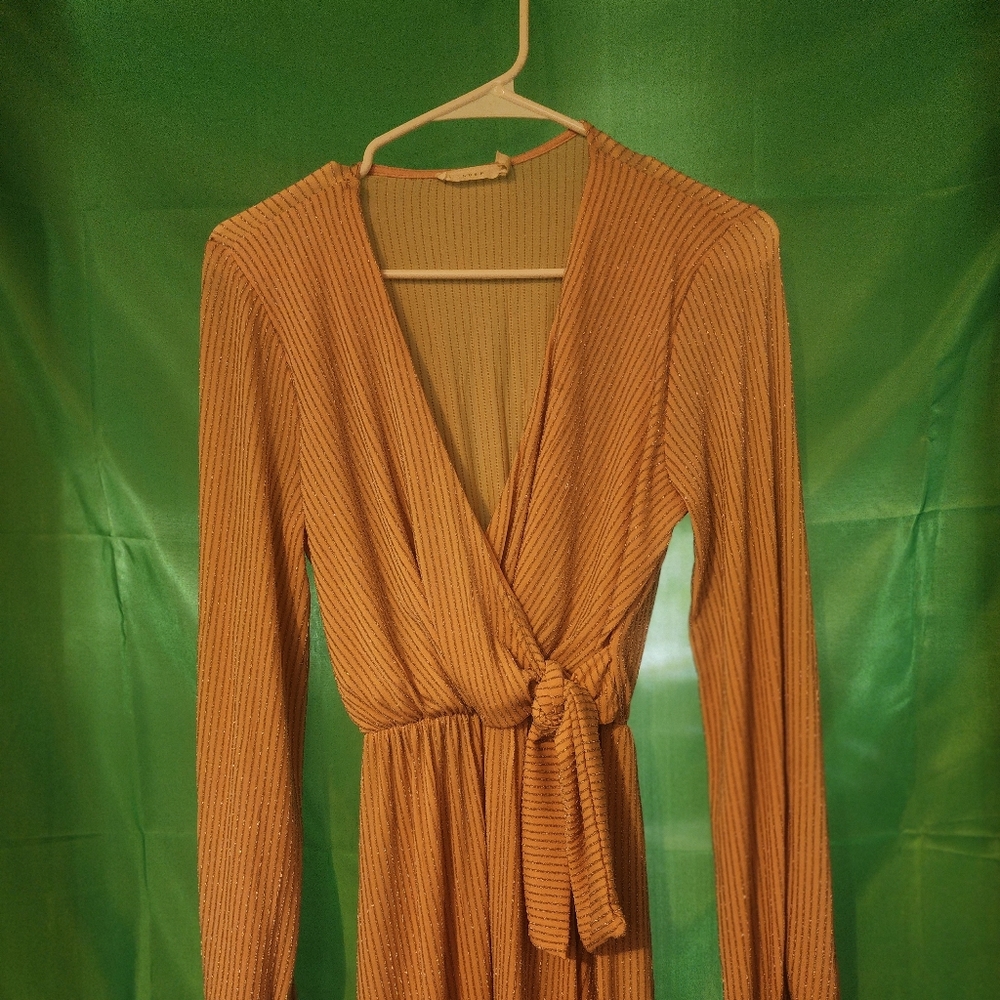 rose gold Glitter Faux Wrap Ribbed Short Dress